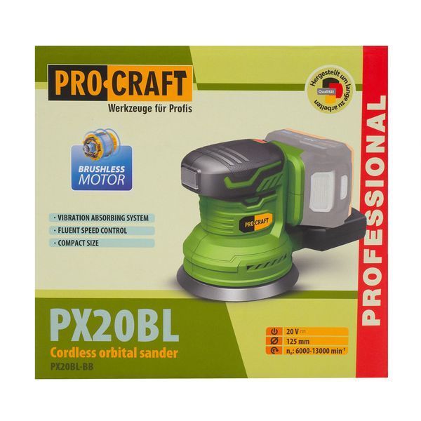 Аккумуляторная эксцентриковая шлифмашина Procraft PX20BL (без акб и зп) PR-030252 фото