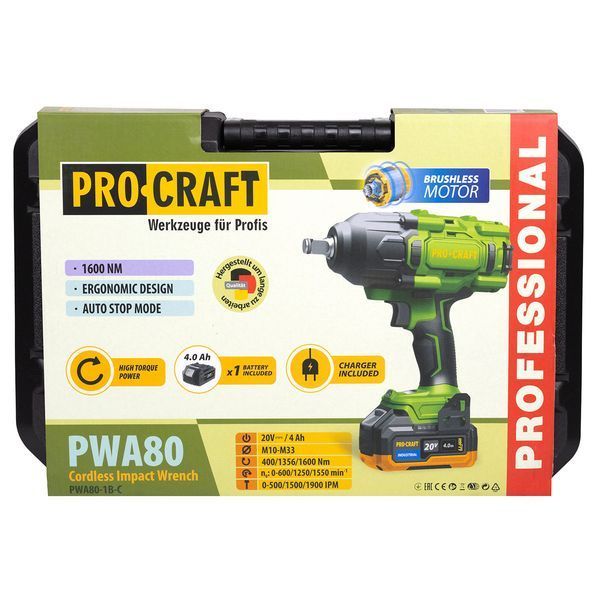 Акумуляторний гайковерт Procraft PWA80 Кейс (з 1 АКБ та ЗП) PR-030801 фото